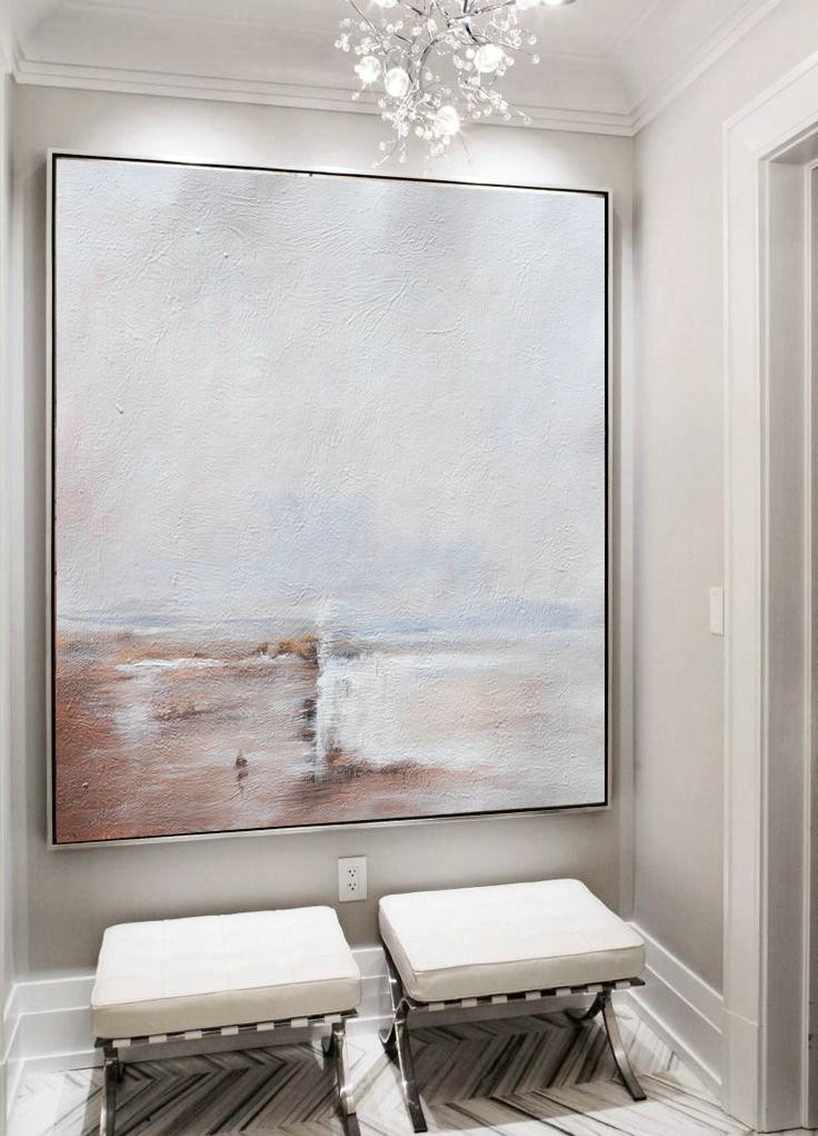 Handmade Extra Large Contemporary Painting,Oversized Abstract Landscape Painting,Size Extra Large Abstract Art,White,Brown,White.etc